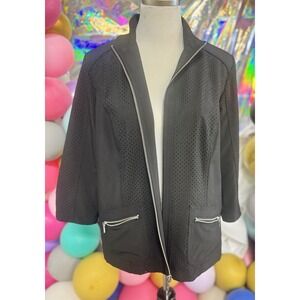 Zenergy Women's Black Perforated Zip Front Jacket Blazer Size 2 Zipper Pockets